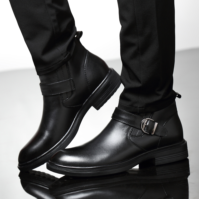 男鞋秋季2022新款休闲皮鞋男韩版真皮商务正装英伦男士切尔西靴子