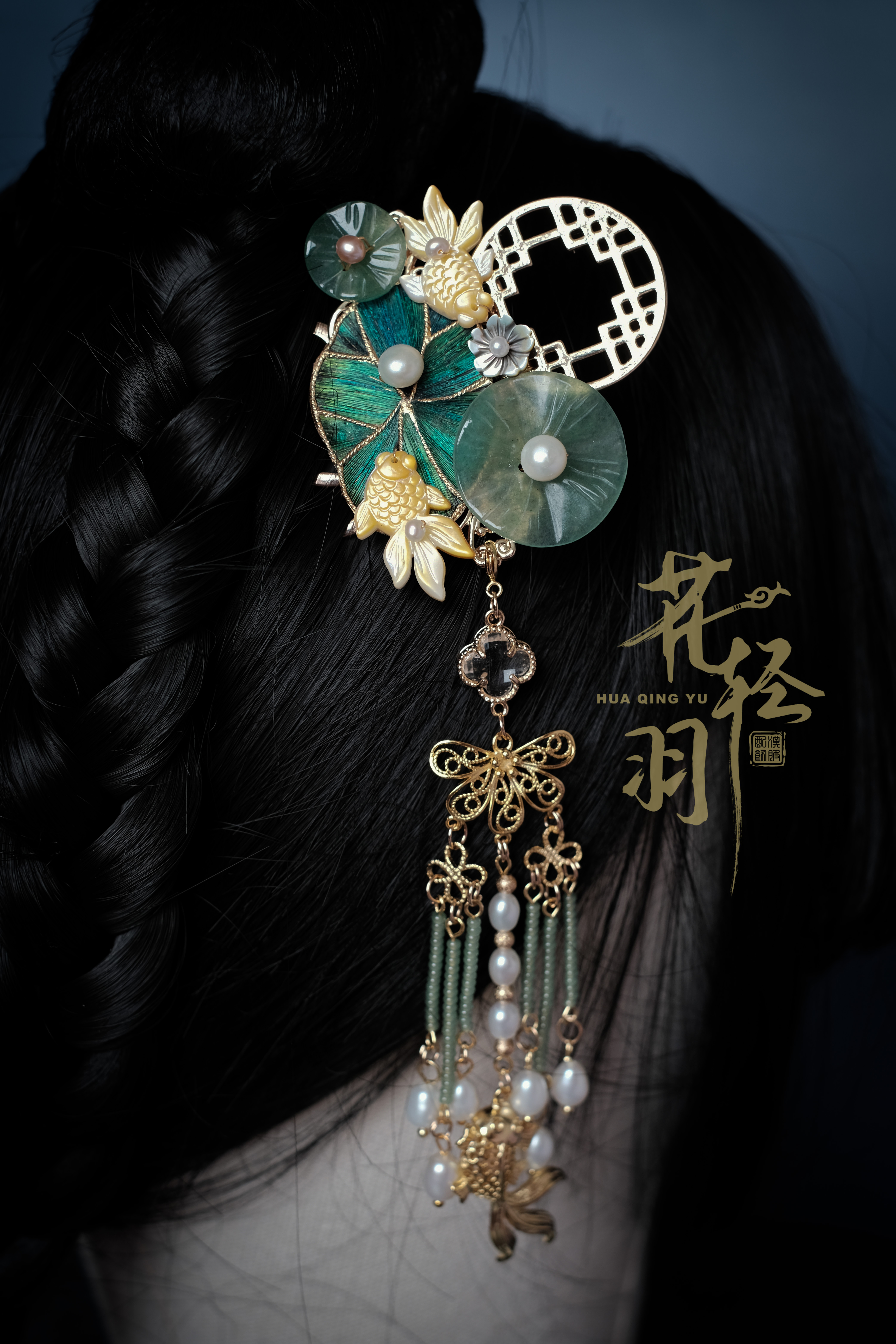 仿点头饰锦鲤汉服发簪翠发羽毛轻羽孔雀羽孔雀发饰