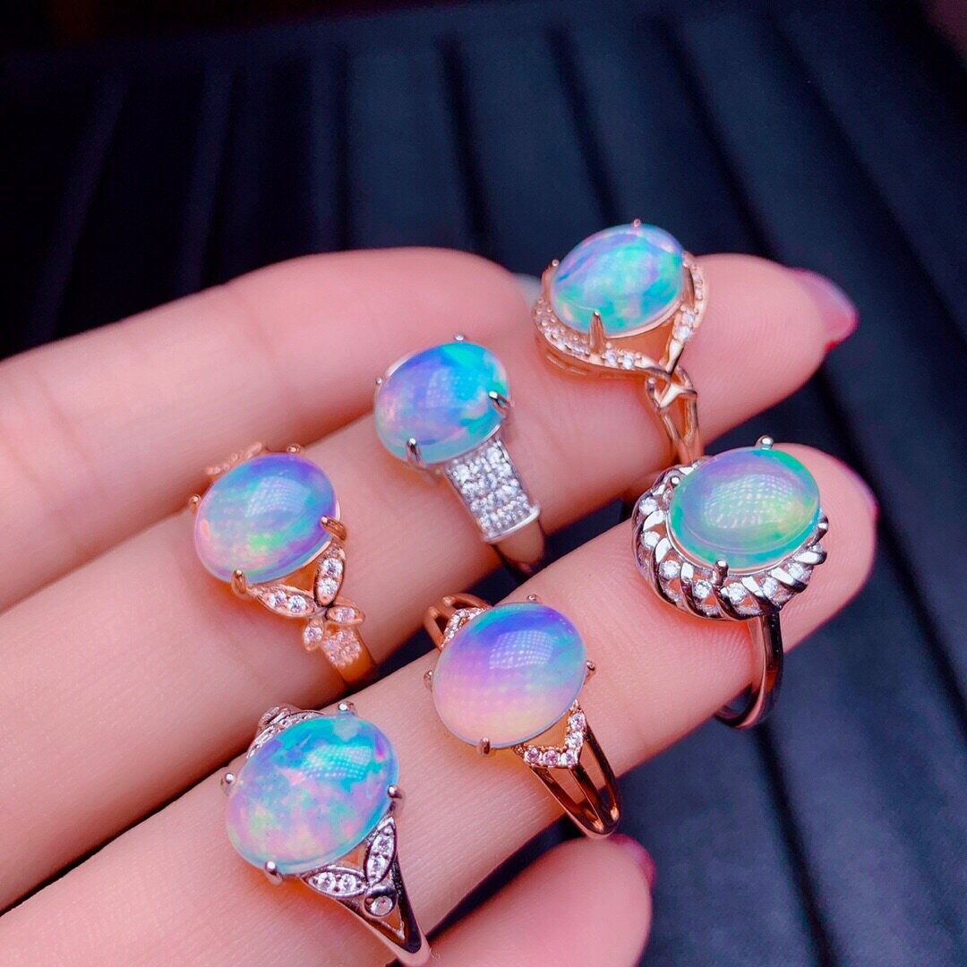 欧泊银镶天然戒指s925银镀白金主石尺寸10mm戒指