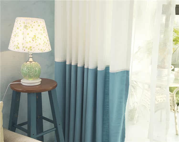 上海丽亚纯色上下拼接定制窗帘实体定制窗帘
