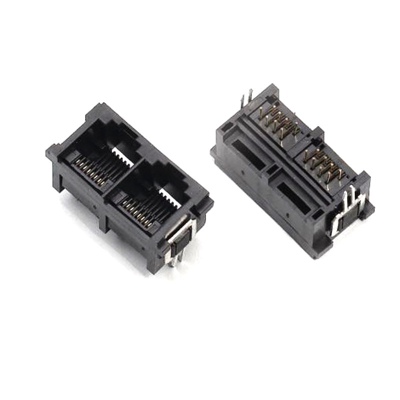 rj25母座rj45网口插座52256p6c1x2双胞180度连接器