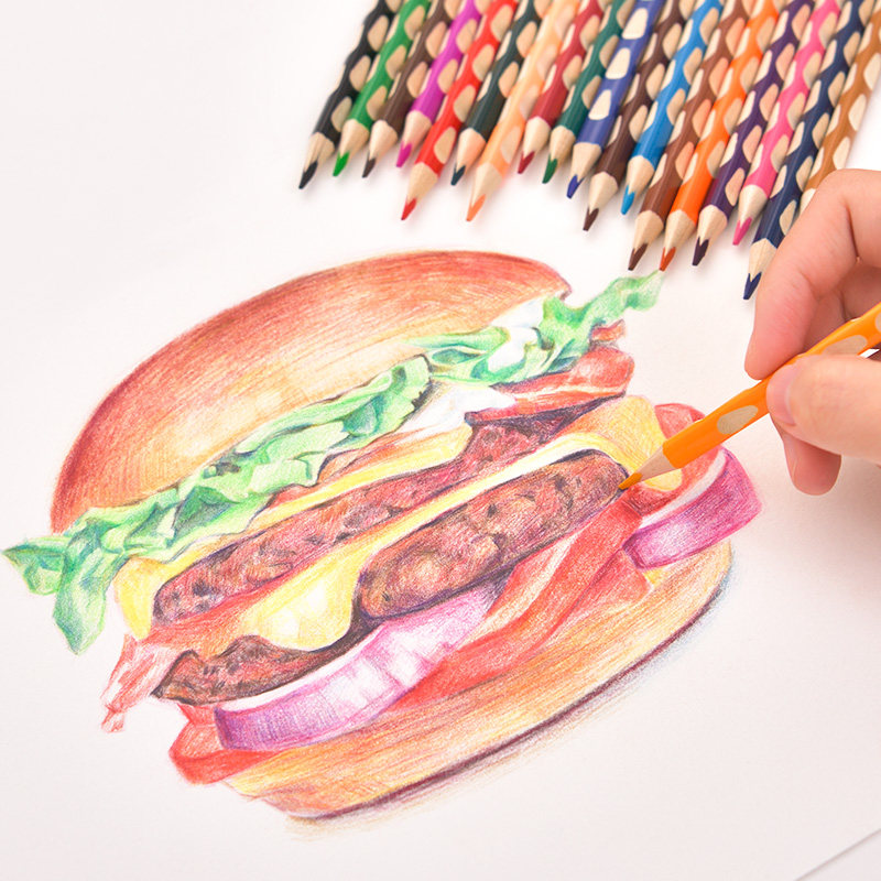 铅笔彩铅洞洞得力36色填色彩笔48色手绘画笔彩铅