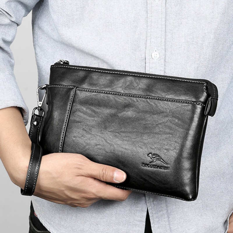 ais 袋鼠手包男软皮2019新款潮大容量手抓包信封包男士夹包手拿包