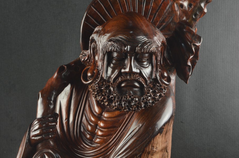 老挝大红酸枝达摩祖师木雕红木家居禅意办公室收藏装饰根雕木摆件