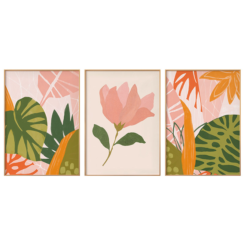 墙蛙北欧ins客厅沙发背景墙装饰画淡粉心情花卉现代装饰画