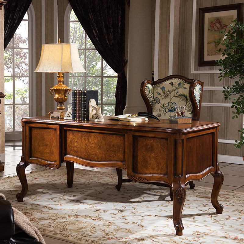 卫诗理美式别墅实木储物书桌家用欧式办公桌单人书桌
