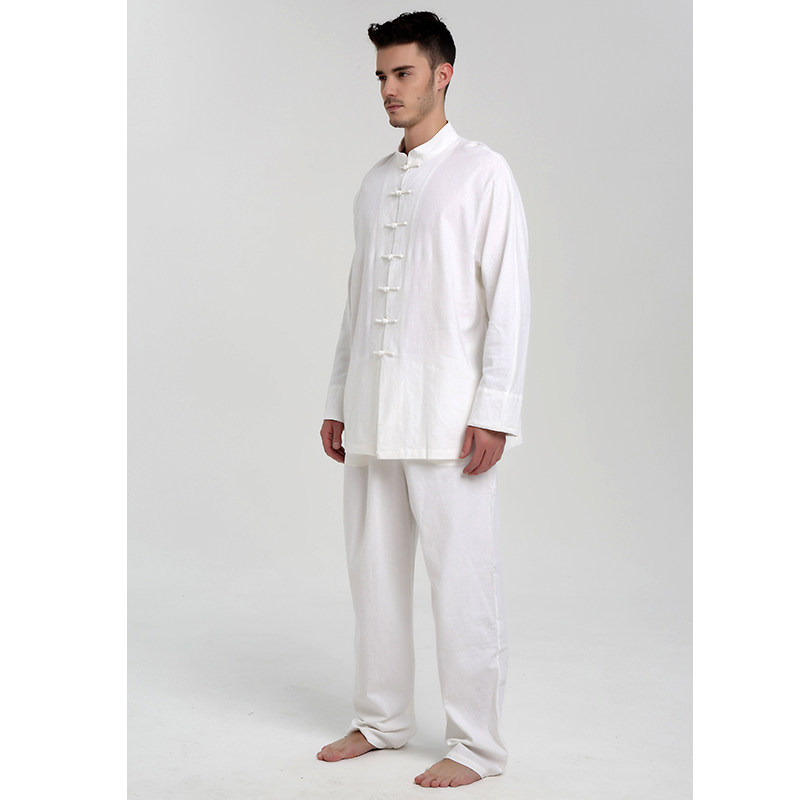 布蝉棉麻太极服男新款飘逸八段锦服装春秋季太极拳练功服茶人服