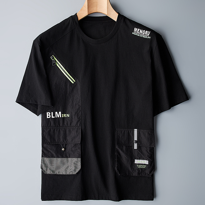 纯棉短袖t恤男2022年新款港风宽松工装t恤男短袖潮牌超火体恤衫男
