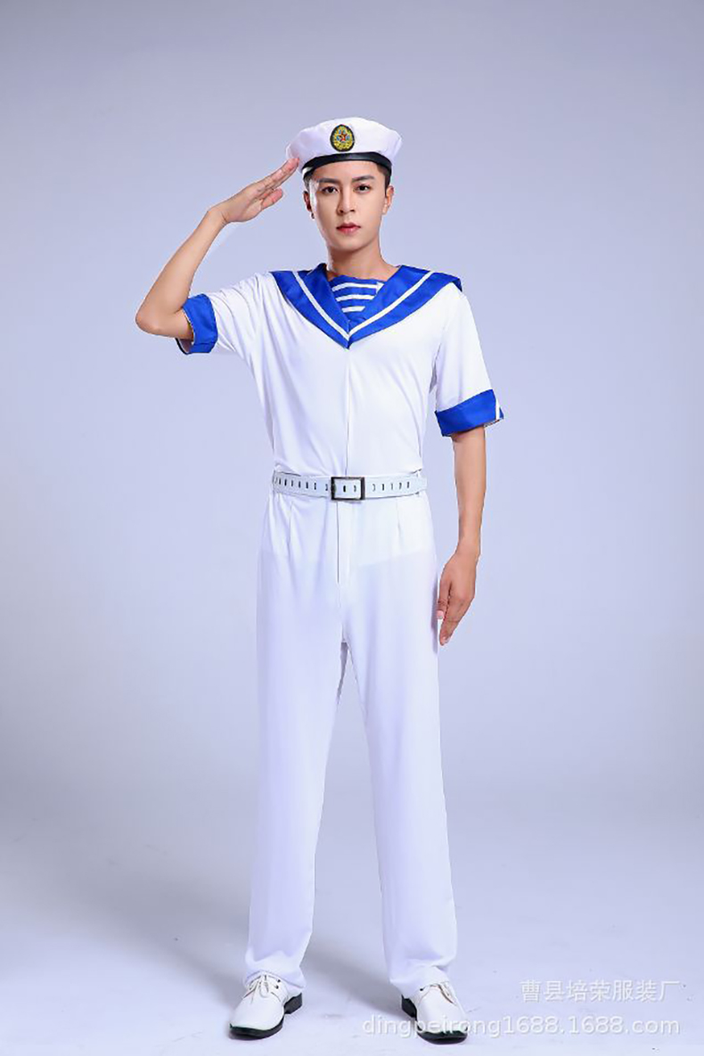 军体体操比赛海军装儿童白色海军男女水手表演现代舞服装