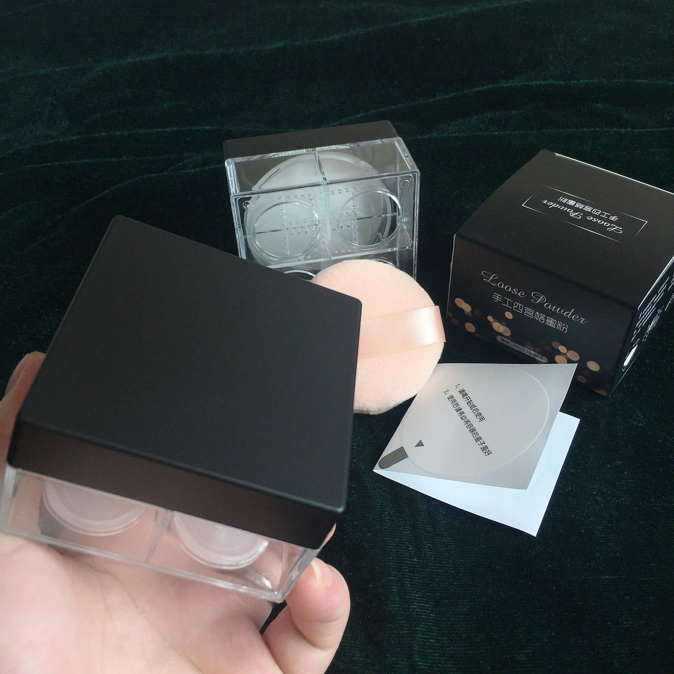 四宫格蜜粉分装腮红盒带绒布粉扑封口化妆