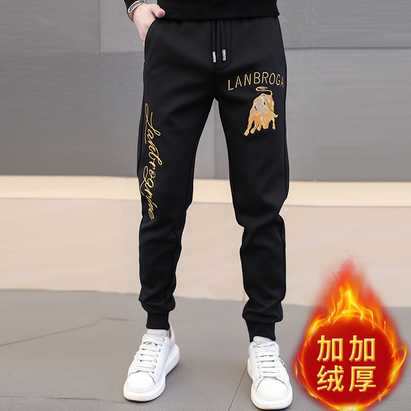 秋冬休闲男裤子2021秋季新款潮流修身加绒加厚卫裤运动裤束脚长裤