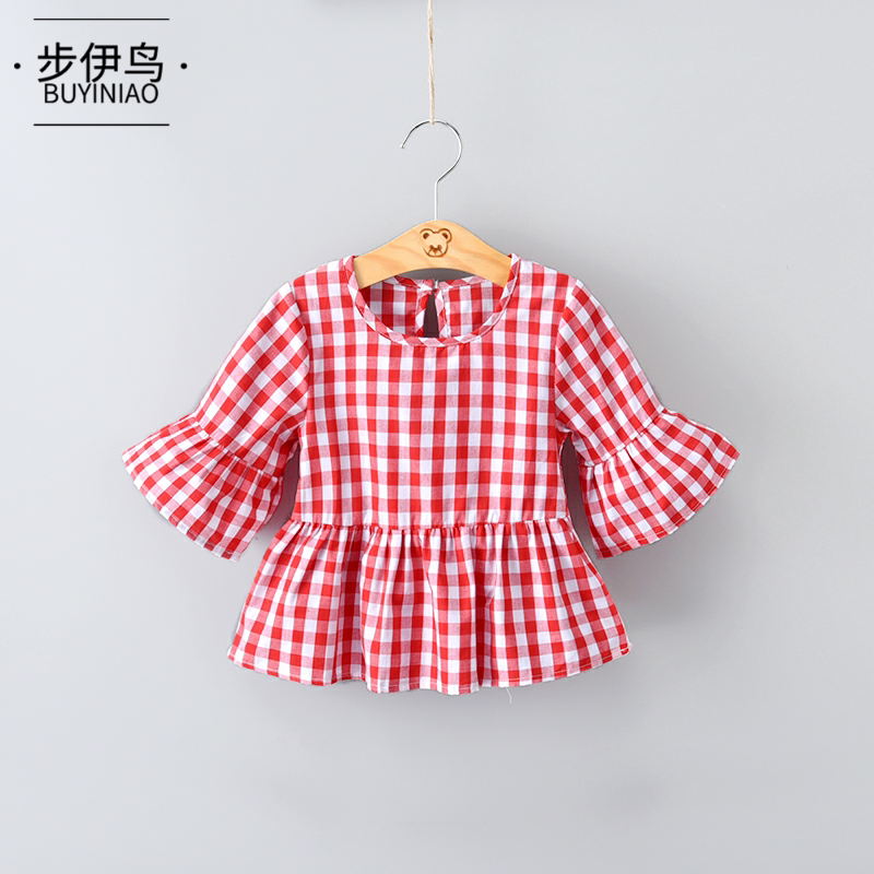 幼儿格子女童棉质小童洋气短袖婴儿夏装儿童t恤