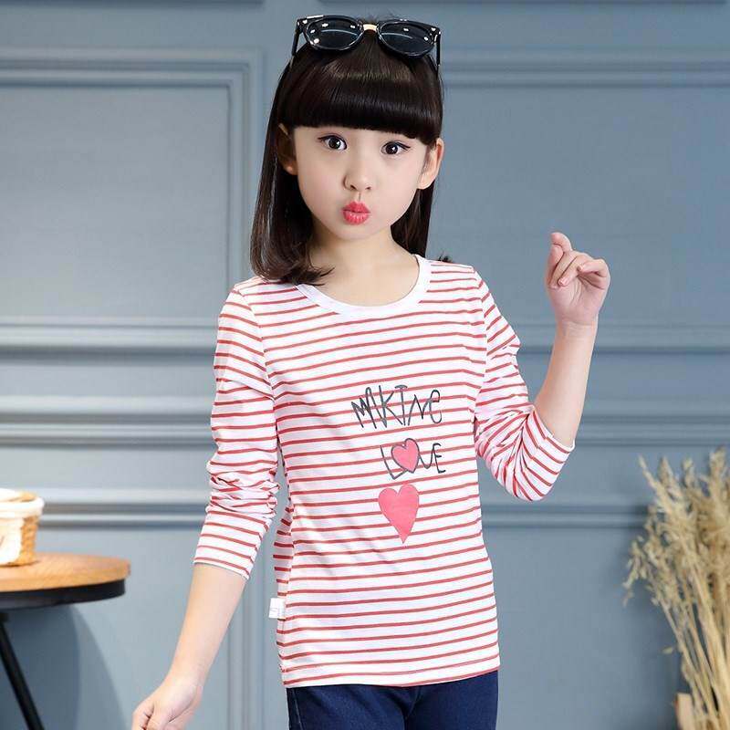 女童纯棉上衣恤春秋装小学生春天十岁女孩女中t恤
