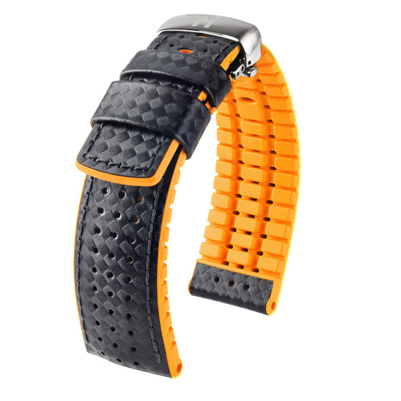 hirsch海奕施真皮牛皮橡胶表带耐用碳纤纹防汗水配件