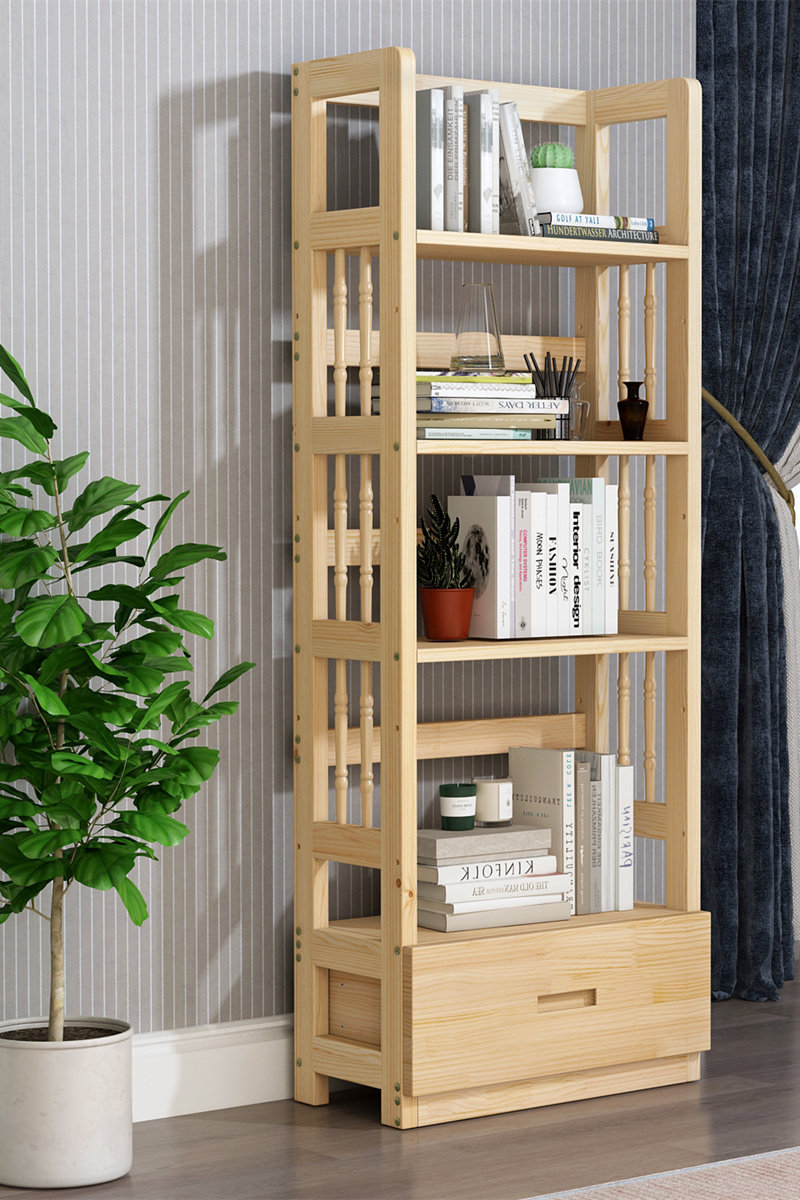 书架钰宇实木简约现代儿童简易置物架落地松木书架