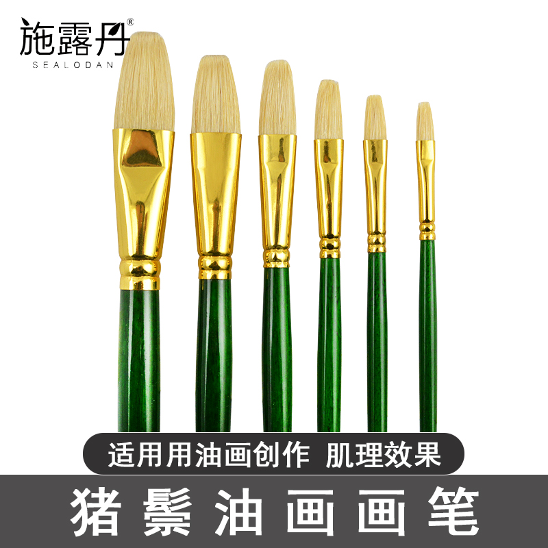 施露丹猪鬃画笔刷猪鬃油画笔6支套装888水粉笔 丙烯画笔 平头圆锋美术