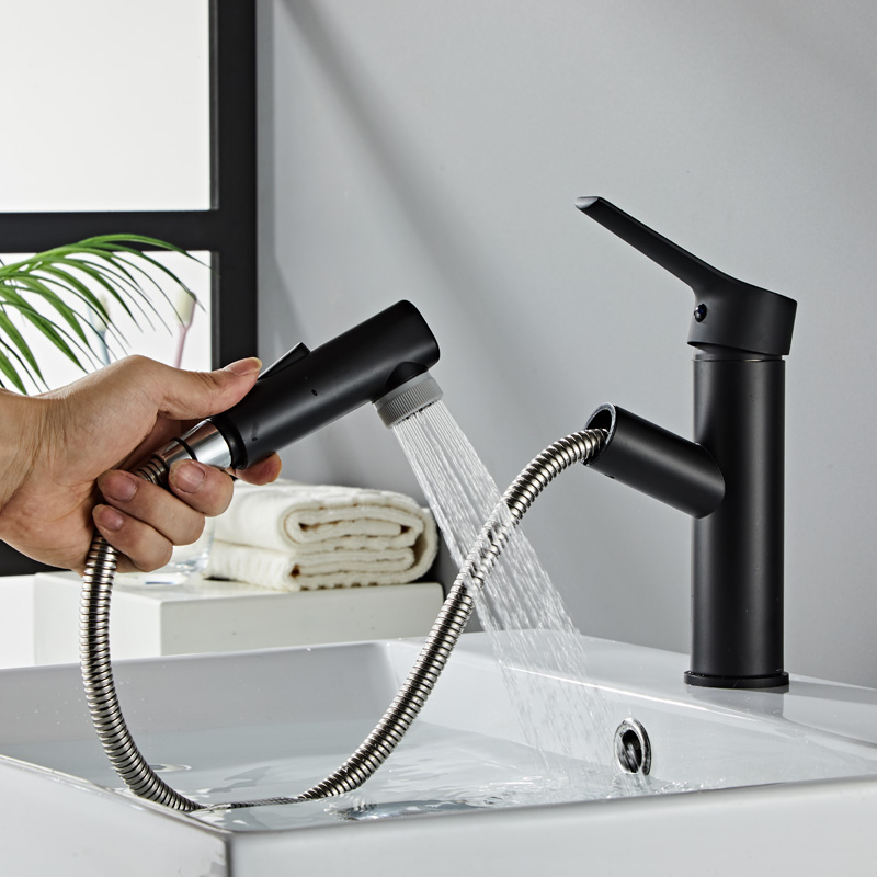 抽拉水龙头冷热全铜家用漱口拉伸洗头伸缩洗脸面盆龙头