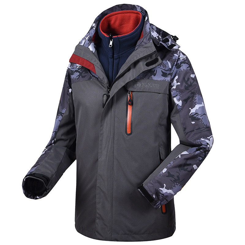 吉普盾正品男士登山服男女可拆卸三合一冲锋衣防风保暖两件套棉衣