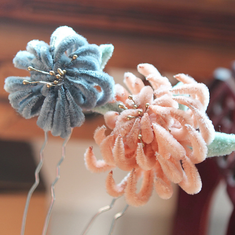 清朝古装宫廷影视剧延禧攻略绒花魏璎珞同款明玉皇后嫔妃头饰发簪