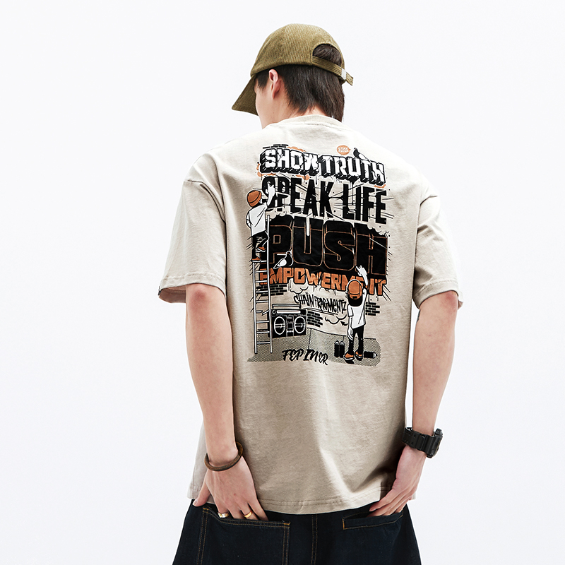 马切达夏季男生短袖潮牌潮流ins日系印花男士宽松2022新款纯棉T恤