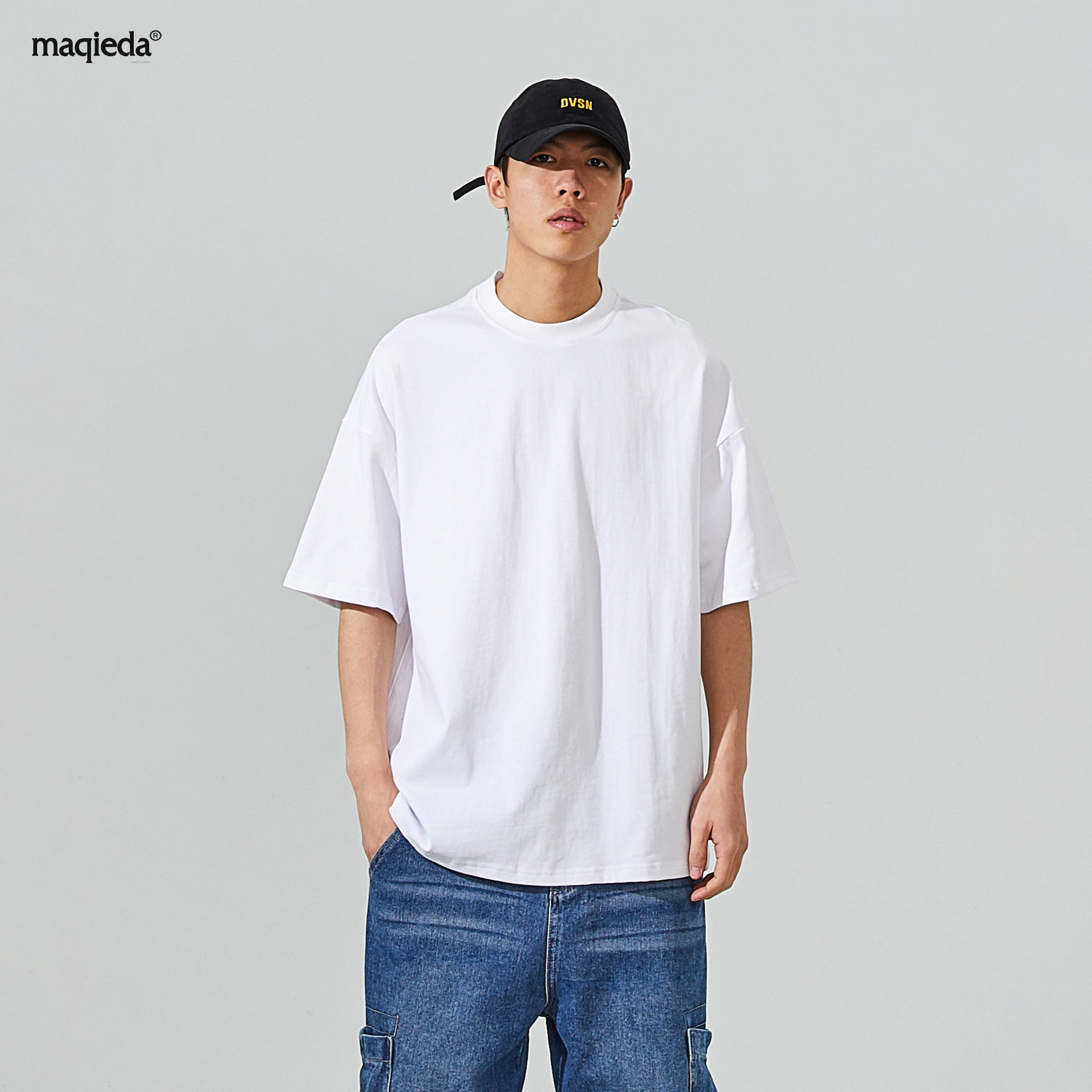 马切达自制300g重磅纯棉打底恤男宽松潮牌纯色t恤