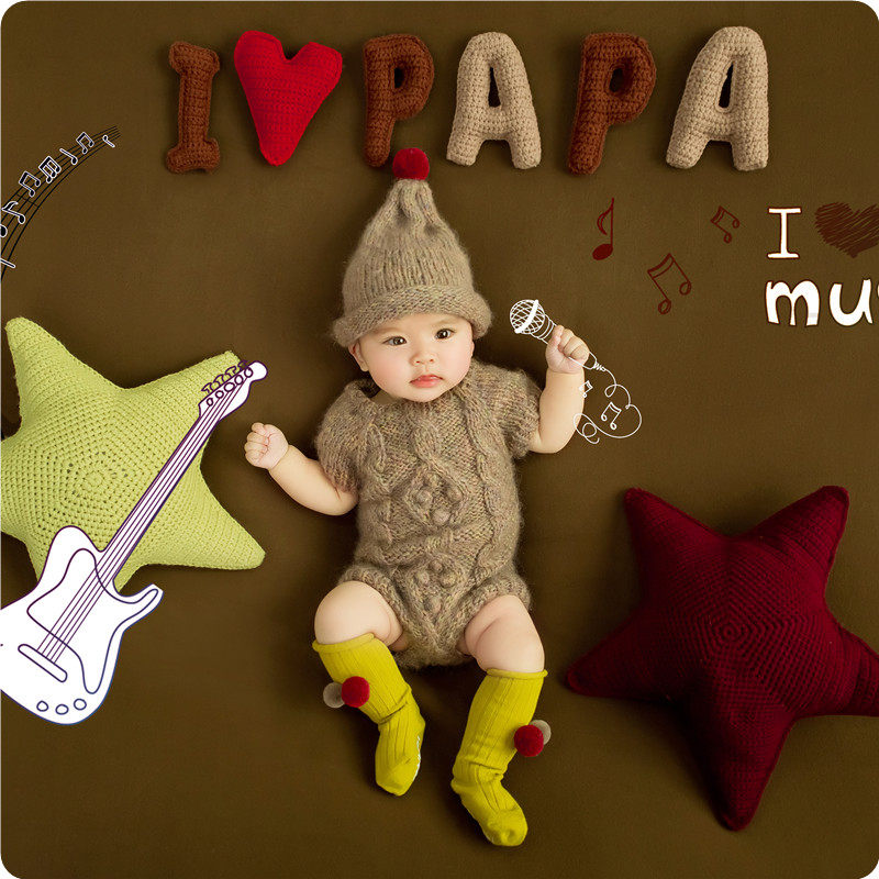 儿童婴儿100天影楼毛线宝宝百天摄影套装主题套装