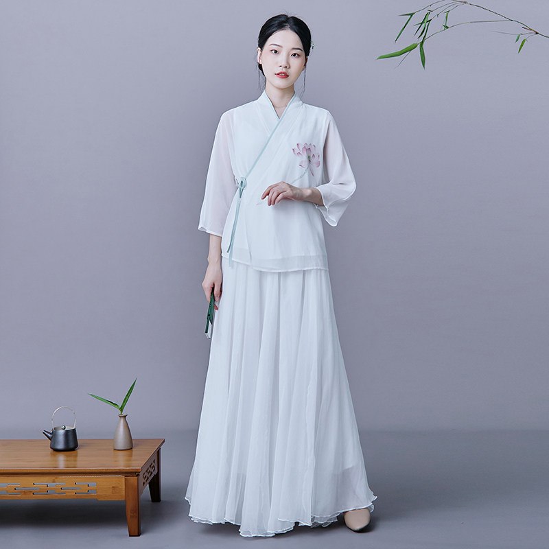 夏装禅意茶服文艺复古古汉服女套装中国国风民族服装