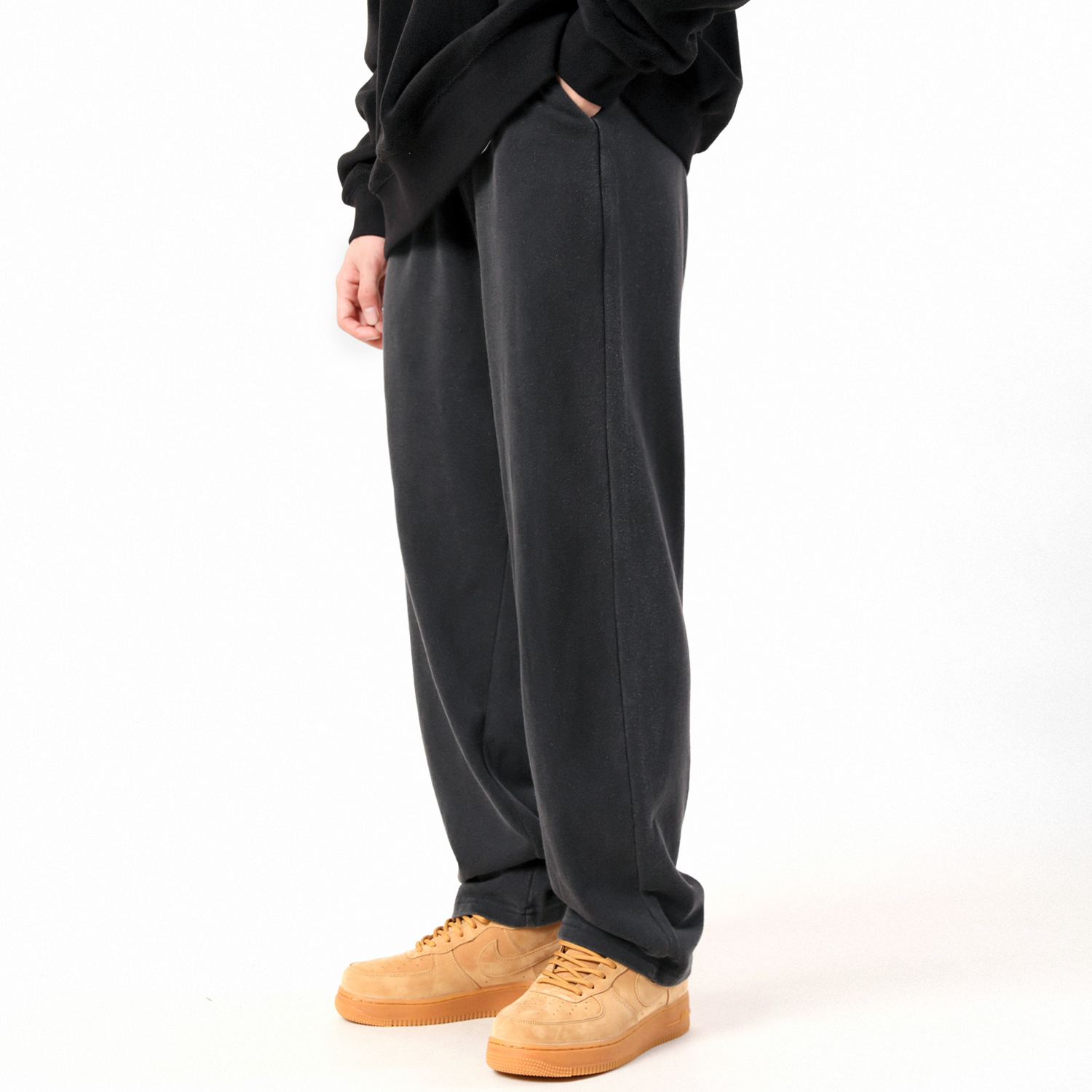 NINPURE 春季直筒运动裤黑灰色宽松卫裤休闲裤阔腿长裤子针织潮牌