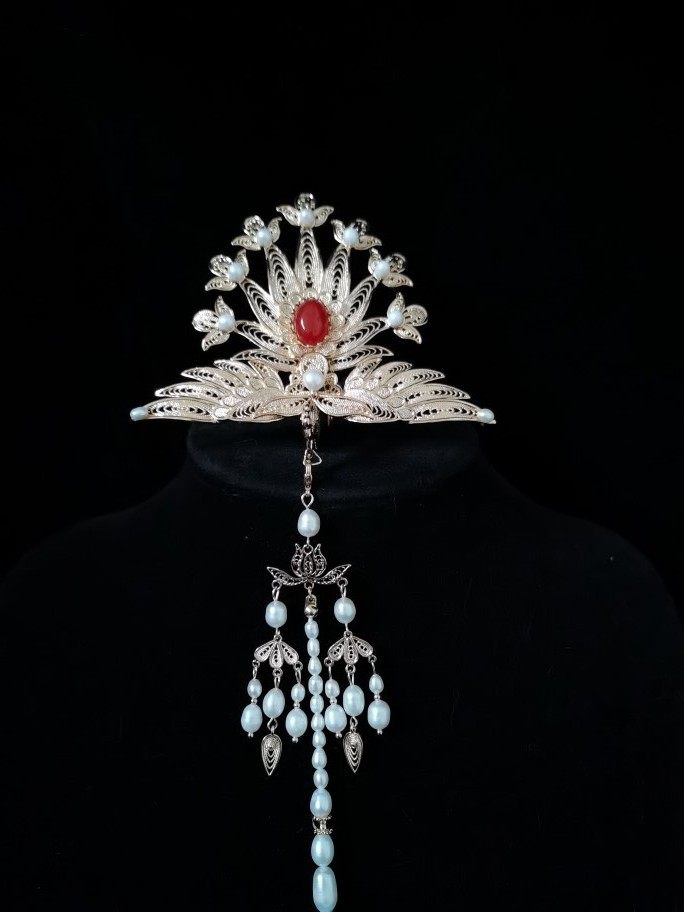 汉服发饰原创古风头饰新娘花丝累丝明制凤凰发饰