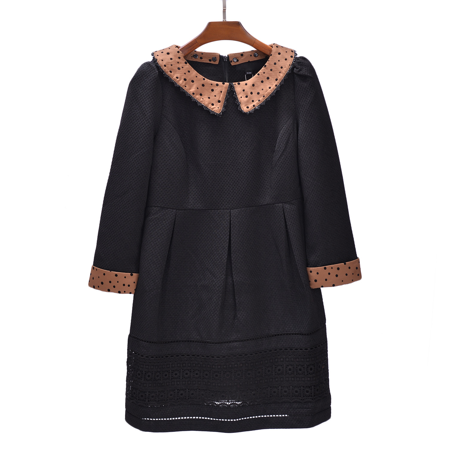 19春 季*风 优雅大方刺绣拼接领子可拆修身连衣裙女d6944la1223