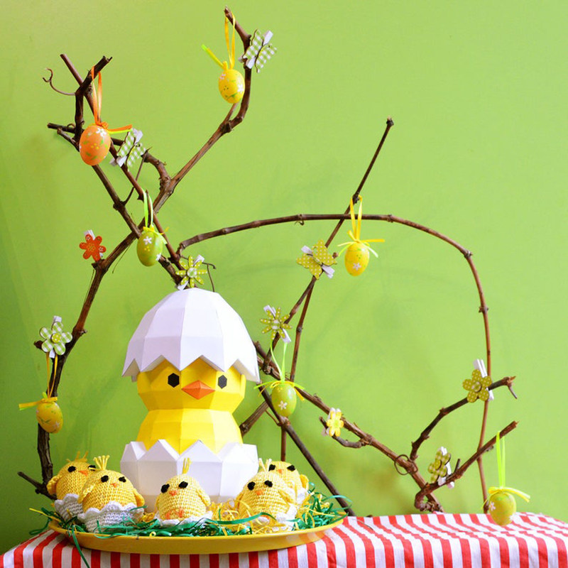 25厘米高破壳而出小鸡手工diy桌面立体3d动漫游戏纸模