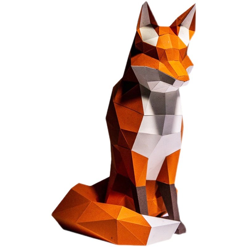 40厘米高坐着狐狸家居多边形几何纸艺diy模型动漫游戏纸模