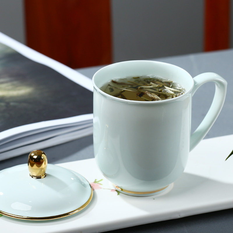 茶杯景德镇陶瓷泡茶办公室喝茶家用水杯带盖马克青瓷茶杯