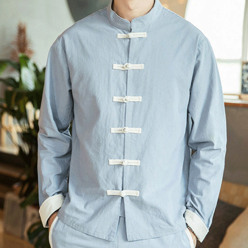 春秋男士长袖唐装棉麻复古中式衬衫中国国风民族服装