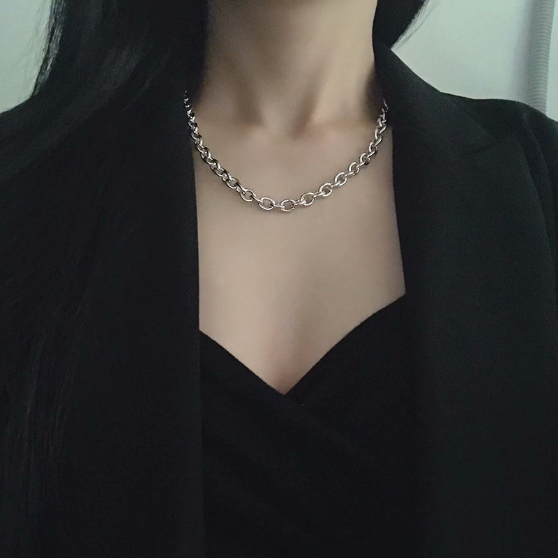 冷淡不掉情侣简约ins掉色链条风钛时尚锁骨项链