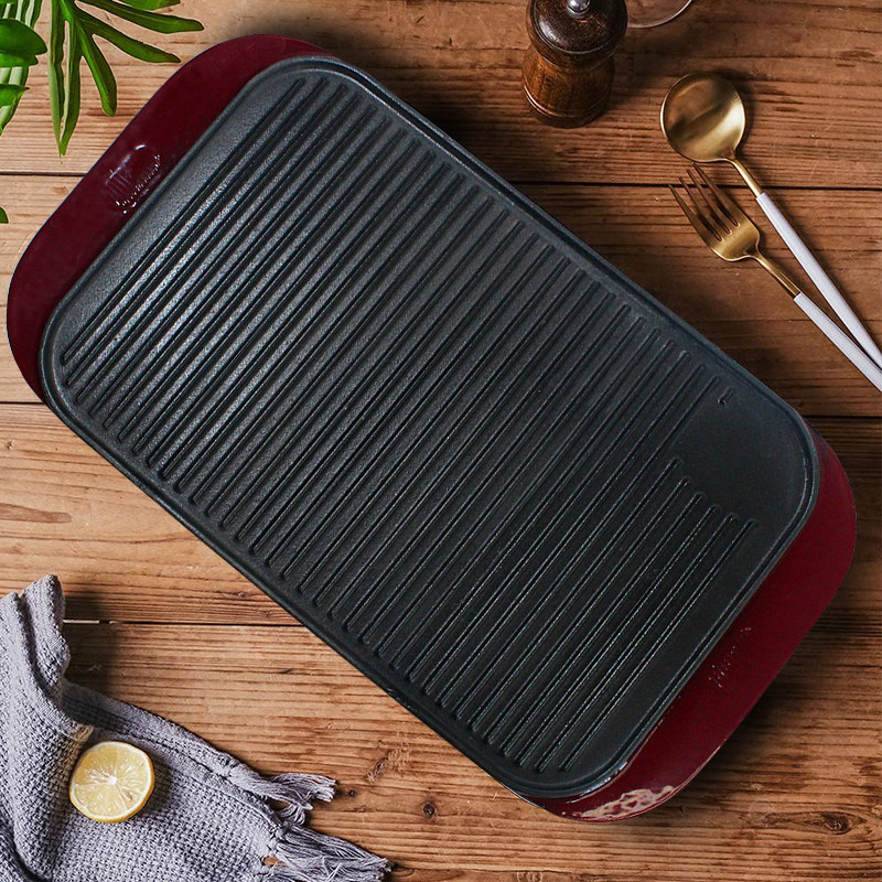 烤盘铸铁珐琅长方形牛排搪瓷烤肉盘新双面烧烤烧烤盘
