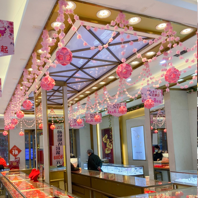 圣诞节店面装饰珠宝珠宝店店铺布置开业花串条创意圣诞装饰品
