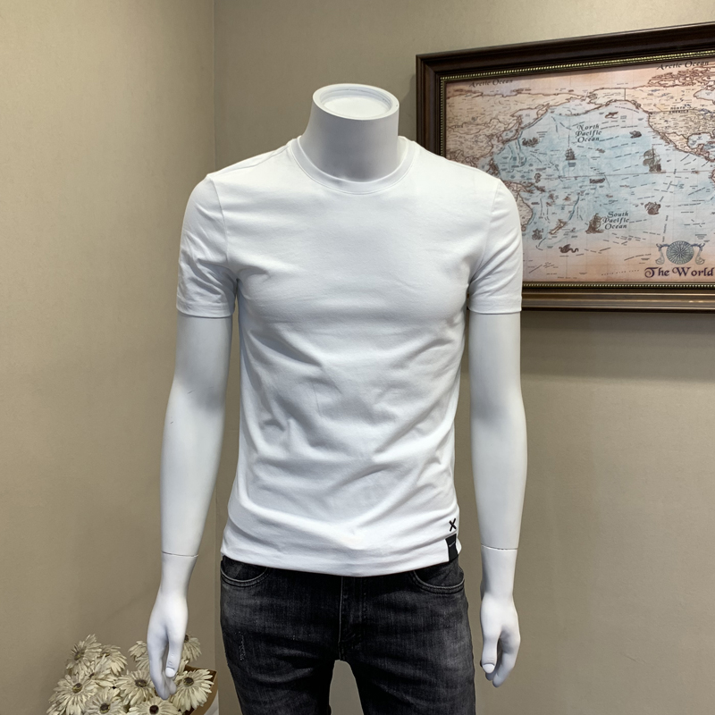 夏季新款圆领短袖t恤男士韩版修身打底半袖体恤纯色青年T恤男衣服