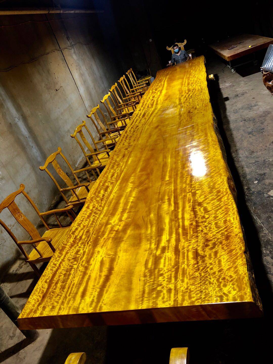 金丝楠木8米大板桌整块实木茶台原木家具会议桌原木板