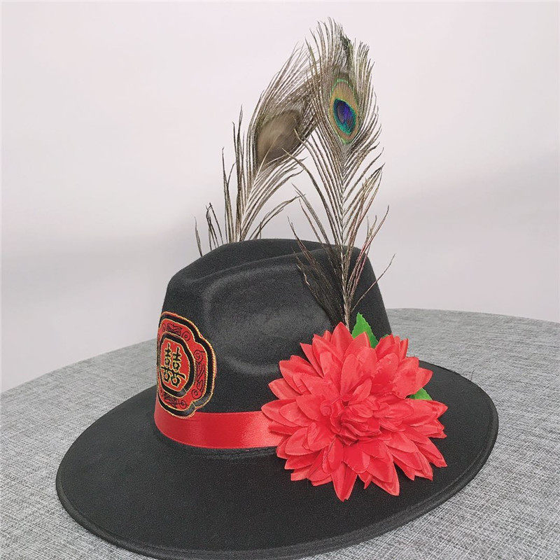 帽子孔雀孔雀羽羽毛男士新郎结婚礼帽复古中式帽子