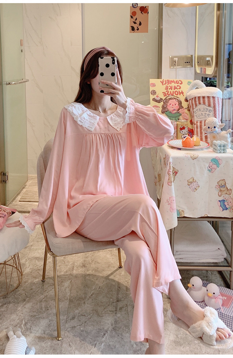 睡衣春秋2020新款流行简约甜美贡缎秋冬起居睡衣