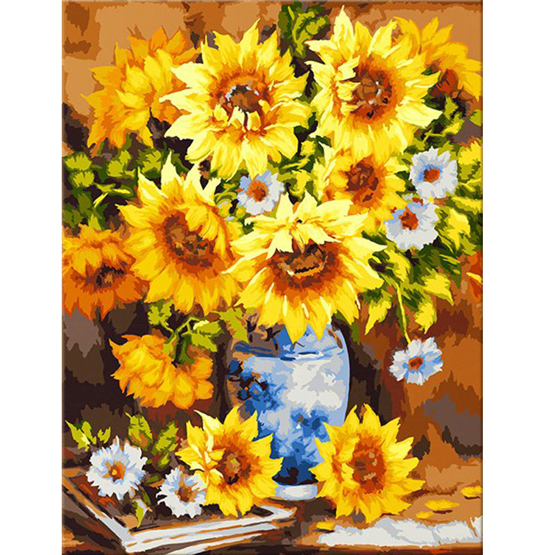 数字油画diy自油自画花卉自绘填充手工向日葵手绘填色diy
