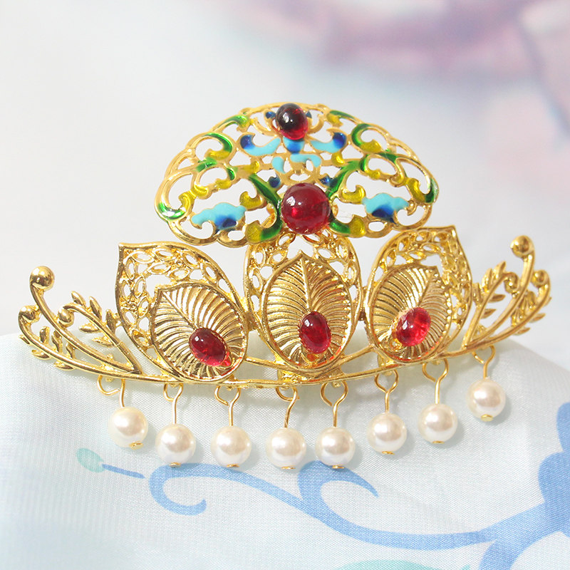 古风风发冠汉头饰彼岸花仿古点翠琉璃如意莲花发饰