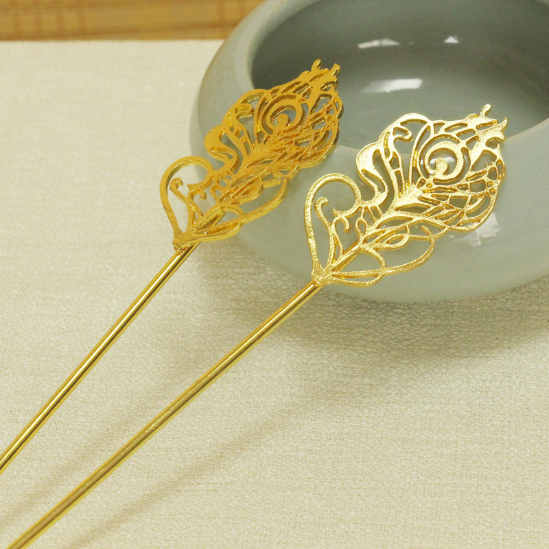 古风发簪雀羽簪步摇发复古头饰孔雀羽毛发钗金发饰