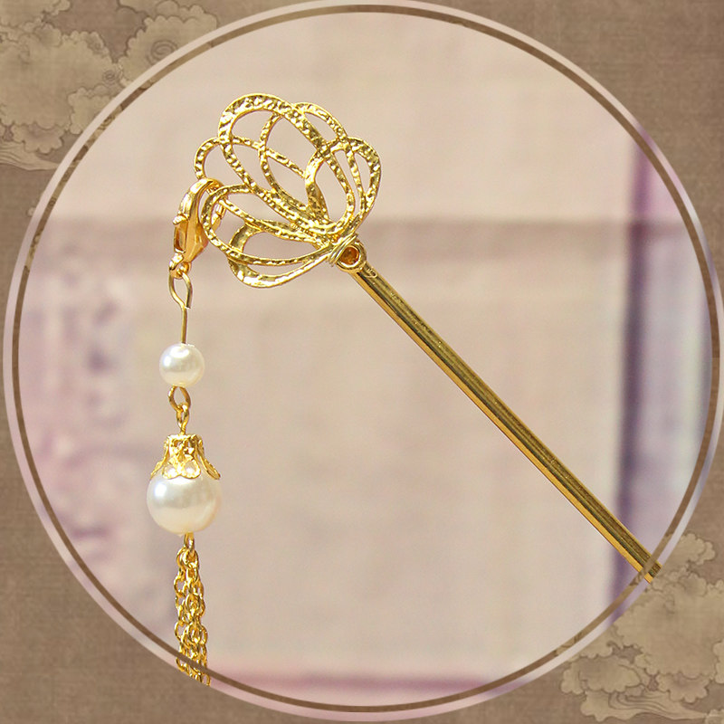 古风风发钗凤尾花流苏发簪蚊香盘金简约大气发饰