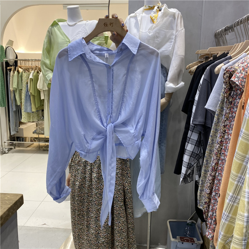 杜町2021十三三行夏季新品腰间扭结设计宽松衬衫