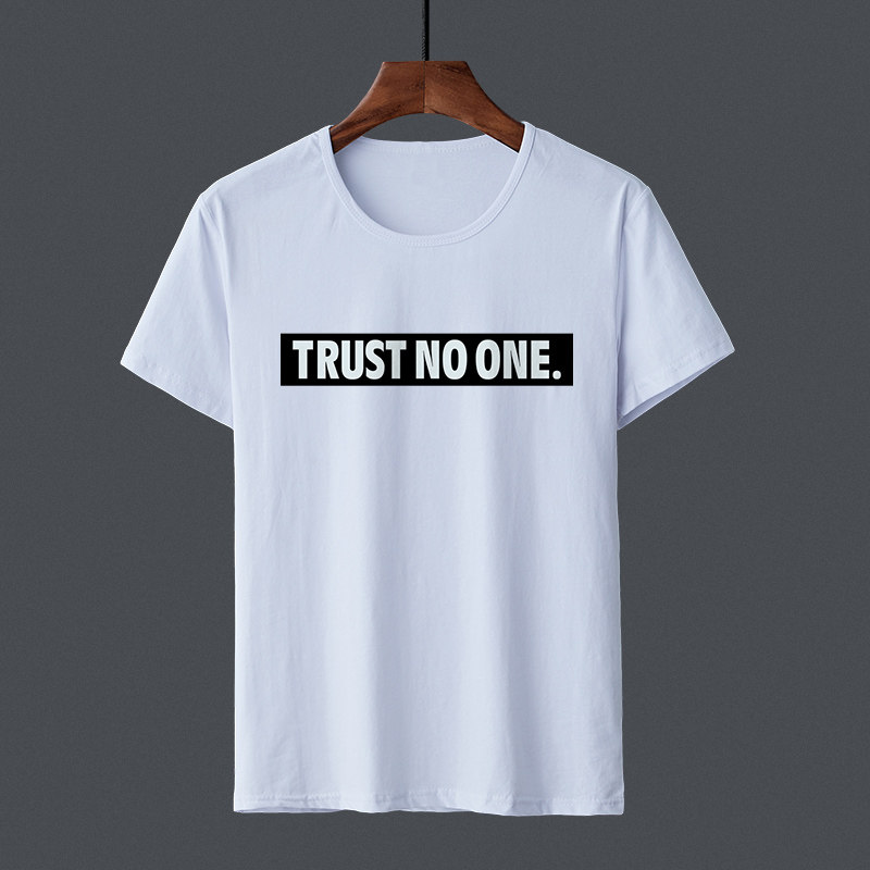 凡龙夏季trustnoone不信任任何人英文字母印花t恤