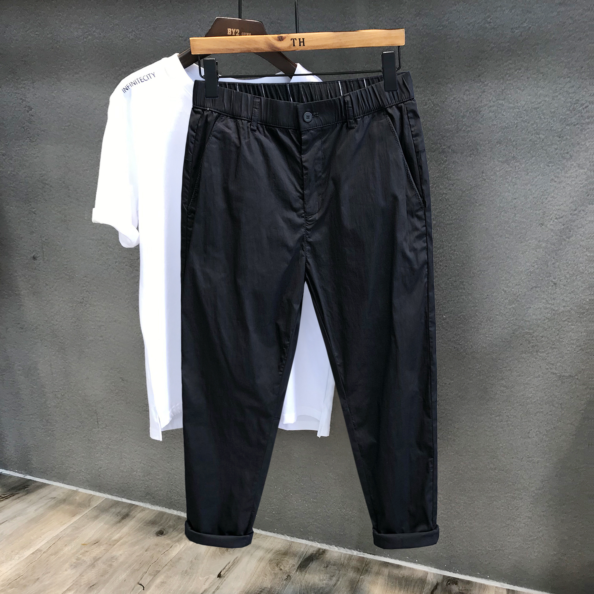 软糯亲肤夏季九分裤子男黑色休闲裤男士小直筒九分裤男生新款薄款