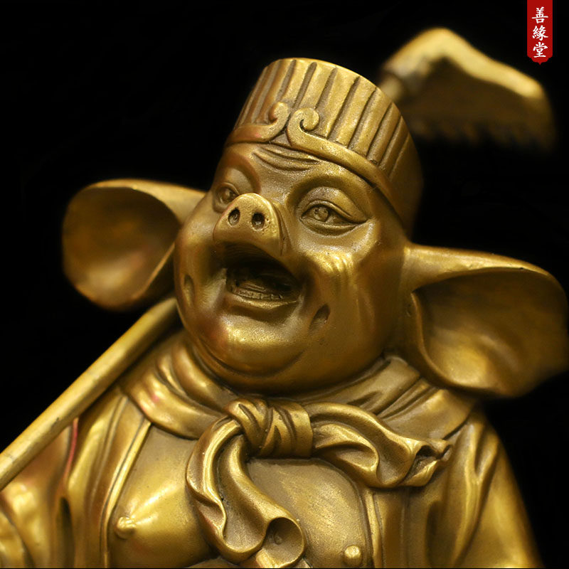 精品猪八戒黄铜天蓬元帅铜彩彩绘净坛使者铜像居家摆件