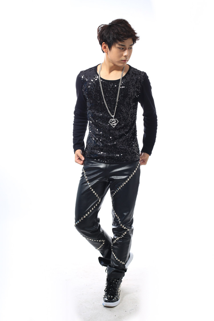 夜场韩版潮男酒吧男歌手dj主持ds舞台大气皮裤